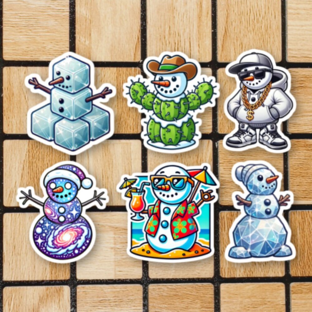 Christmas Snowman Sticker Pack of 6 Vinyl Stickers - Cute Waterproof Sticker Set
